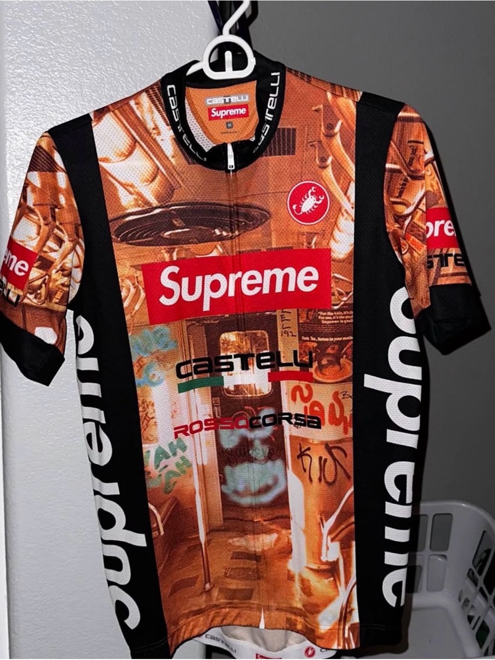 Supreme Men’s Orange Graphic Castelli Cycling Jersey